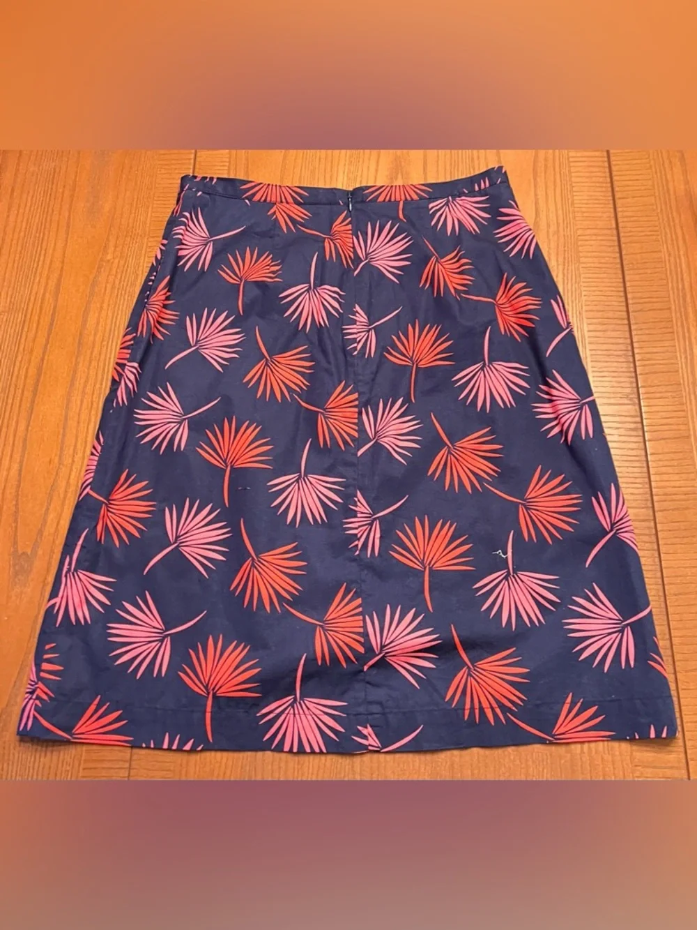 Boden Scattered‎ Holiday Palm Print A-Line Cotton Skirt Navy Blue & Pink Size 4
